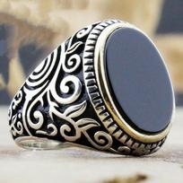 Stylish Flat Black Crystal Engraved Pattern Men'S Ring Ring Jewelry No. 7