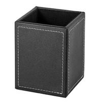 Pen Holder White Stitching Faux Leather Desk Organizer Waterproof Easy to Clean Square Pencil Holder juoda