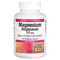 „Natural Factors“, magnio bisglicinatas, 200 mg, 120 vegetariškų kapsulių