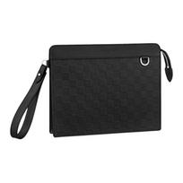Louis Vuitton D-Shaped Ring Zipper Closure Leather And Cowhide Trim Clutch Men clutch Black N60450 Basic Set (Bag+Dust Bag)