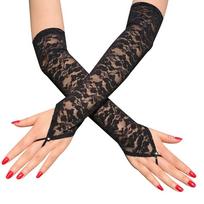 1Pair Women Long Lace Hollow Out Holes Gloves Sexy Fishnet Mesh Fingerless Glove Lady Mitten Dress Accessories juoda