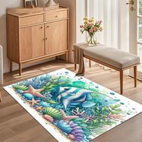Ocean Scene Area Rug Non Slip Washable Floor Carpet for Living Room Bedroom with Tropical Fish Starfish and Seashell Pattern 40x60cm