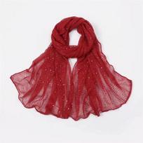 Luxury 155×70cm Sequin Scarf Thin Transparent Breathable Hijab Lightweight Twinkling Sequins Hijab Shawl for Women raudona