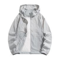 Men's Light Gray Breathable Mesh Panel Hooded Sun Protection Jacket S pilka