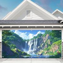 2D Nature Garage Decoration, Scenic Waterfall with Lush Greenery 47.2x31.5inch/120*80cm