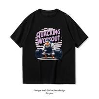 Bodybuilder Strong duck Quacking workout tshirt Women Unisex Casual cotton graphic t shirts Creative Adult Oneck streetwear S