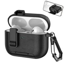 Vegan leather case for AirPodspro 3 , with carabiner, supports wireless charging, and includes a stand juoda
