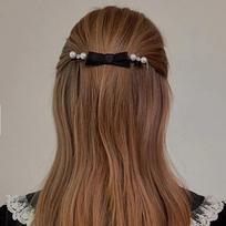 Anna Ribbon Pearl Automatic Pin JC003AC black