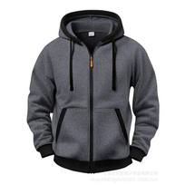 Men's Full Zip Hoodie Fleece Lined Contrast Trim Sweatshirt L tamsiai pilka spalva
