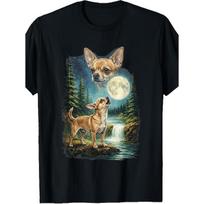Retro Chihuahua Howling at Moon T-Shirt - Vintage Chihuahua Dog Graphic Tee, Round Neck Casual Shirt Suitable for Seasons, Machine Washable Apparel S juoda