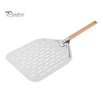 Hollow Pizza Peel Long Handle Pizza Shovel Large Surface Stainless Steel 12-inch Pizza Paddle with Wooden Handle High-Temperature Resistant Pizza sidabras