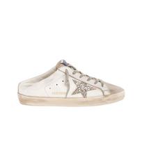 (w) Golden Goose Superstar Sabots Leather Suede Silver Glitter Star White Gray 35W