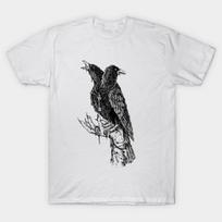 Men Black Print T-shirt Crow No-Cut Transfer Paper Print Cotton Tshirt S balta