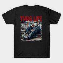 Men Black Print T-shirt Michael Myers Horror No-Cut Transfer Paper Print Cotton Tshirt L juoda