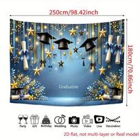 2D Graduation Photography Backdrop Blue Gold Cap and Scroll Party Background 47.2x31.5inch/120*80cm