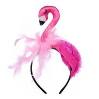 Moterims galvos juosta 3D flamingų dizaino Rožinis plunksnų minkšto aksomo audinio plaukų lankelis Vasaros paplūdimio festivalio vakarėlio plaukų aksesuaras One Size Flamingo pink