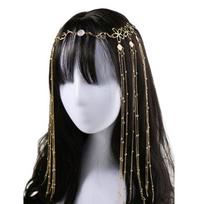Women Accessory Crystal Water Drop Tassel Head Chain Long Tassel Vintage Eyebrow Center Pendant Golden Headband Tassel Bride auksas