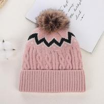 Warm with Pompom Knitted Hat Thickened Fleece Lined Beanies Hat Windproof Warm Cap Men rožinė
