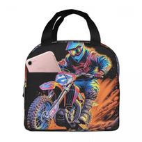 Motocross Dirt Bike In Action Insulated Lunch Bag for Women Children Leakproof Food Boxes Thermal Lunch Box Tote One Size