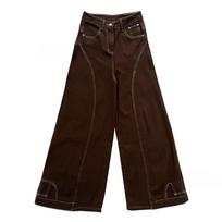 RogueWave Big Size Brown Baggy Jeans Women Retro Upside Down Stitch Seamed High Waist Wide Leg Pants Hip Hop Korean Streetwear S ruda