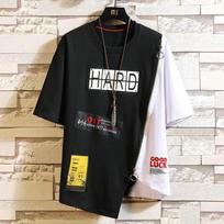 Men's Summer Stitching Short-sleeved T-shirt Male Student Korean Version Loose Five-point Sleeve Hip-hop Half-sleeve Male M
