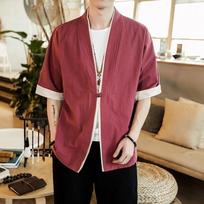 Fashion Men Japanese Yukata Coat Kimono Outwear Tang Suit Hanfu Cotton Vintage Loose Top L vyno raudonos spalvos