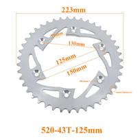 Motorcycle 520 Chains 43T 58mm 125mm Sprockets Rear Back Sprocket Cog fit for Karting ATV Off-road Motorcross Parts