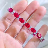 Women's Trendy Ruby, Blue Spinel, and Red Corundum Gemstone Bracelet Silver-Plated Copper