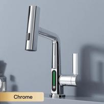 Grifo de cocina en cascada extraíble con pantalla digital, mezclador frío y caliente, grifo negro inteligente, nuevo estilo 2025 sidabras