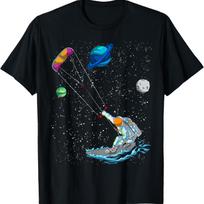 Astronaut Kite Kiteboarding Kitesurfing Surf Retro Vintage T-Shirt S juoda