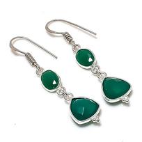 Natural Green Onyx Gemstone Handmade 925 Sterling Silver Earring 1.77  AE-11838