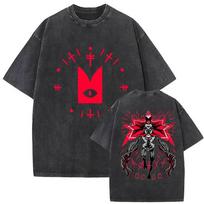 Vintage Washed Cult of The Lamb Game Fans Print T Shirts Harajuku Tee Casual Fashion Cotton Short Sleeve Loose Clothing Unisex S