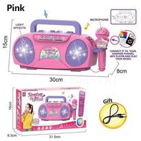 Kids Microphone Karaoke Machine Music Instrument Toys with Light Indoor Outdoor Travel Educational Toy Gift for Girl Boy Child rožinė