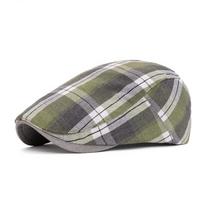 Unisex Plaid Beret: Spring/Autumn Duckbill Cap with Sun Protection - Retro Artistic Painter Style Adjustable žalia