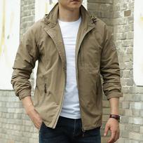 Men's Single Punch Jacket Outdoor Jacket Windbreaker Mountaineering Clothing Plus Size XL chaki