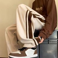 Baggy Striped Sweatpants for Men Straight-Leg Pants Fashion Hip Hop Streetwear Harajuku Trousers Casual Bottoms Y2K Male Clothes Plus Size L chaki