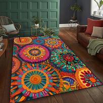 1pc Vibrant Mandal Patterned Area Carpet, Large Area Carpet, Suitable for Bedroom/ Study/ Living Room/ Hotel/ Restaurant/ Shopping Mall/ Tea 120 cm x 160 cm