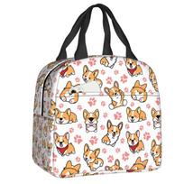 Cute Corgis Lunch Bag Women Reusable Cooler Thermal Insulated Lunch Box for School Office Outdoor Multifunction Food Bento Box 22x20x13cm