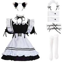 Maid Outfit Anime Cosplay Lolita Maid Dress French Maid Costume Plush cat ear Socks set XS juoda balta spalva