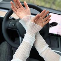 Summer Long Fingerless Gloves Women Sun Protection Sleeves Gloves Lady Thin Lace Mesh Arm Sleeve Sunscreen UV Breathable Mittens balta