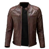 2026 Vintage Camel Yellow Genuine Leather Jacket Real Natural Cowhide Men Motorcycle Biker Coat Mens Slim Calf Skin Coat M