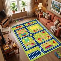 Kids City Road Play Rug, Non-Slip Educational Floor Mat with Town Layout & Soccer Field, Interactive Car Track Carpet for Playroom 40x60cm( 15x23in )