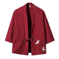 Green Red Blue Embroidery Haori Kimono Harajuku Japanese Style Plus Size Men Samurai Costume Yukata Asian Clothes Cardigan Women Jacket L raudona