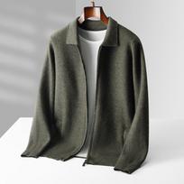 Men's Zipper Polo Cardigan Woolen Sweater Smart Casual Cashmere Knitwear Spring Autumn Coat Tops S alyvuogių žalios spalvos