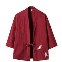 Embroidery Kimono Harajuku Japanese Style Plus Size Men Samurai Costume Clothes Cardigan Women Jacket M raudona