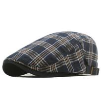 Plaid Beret for Men Women Spring Summer Thin Breathable Flat Caps Sunshade Hat Painters Hats tamsiai mėlyna spalva