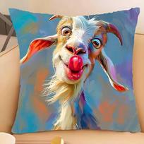 Spooky Goat Face 2D Pillow Case Cushion Cover Soft Cute Throw Pillow Case For Car Sofa Pillowcase Polyester With Zipper 16x16Inch