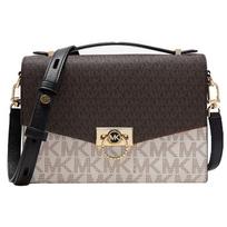 Michael Kors MK Hendrix Vintage Monogram Flap Color Block Crossbody Bag Women bags Vanilla-White Dark-Brown Black 30H0G1HM6B-212 Basic Set (Bag+Dust Bag)