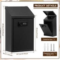 Wall Mounted Metal Donation Box with Combination Lock Safe 3 Digit Outside Cash Drop Box Easy Install for Wall Door Outdoor