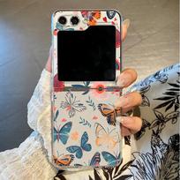 Gold Butterfly Print Clear Folding Case For Samsung Galaxy Z Flip 7 6 5 4 3 5G Hard Phone Cover For Samsung Z Flip5 Flip6 Flip7 Galaxy Z Flip3 5G